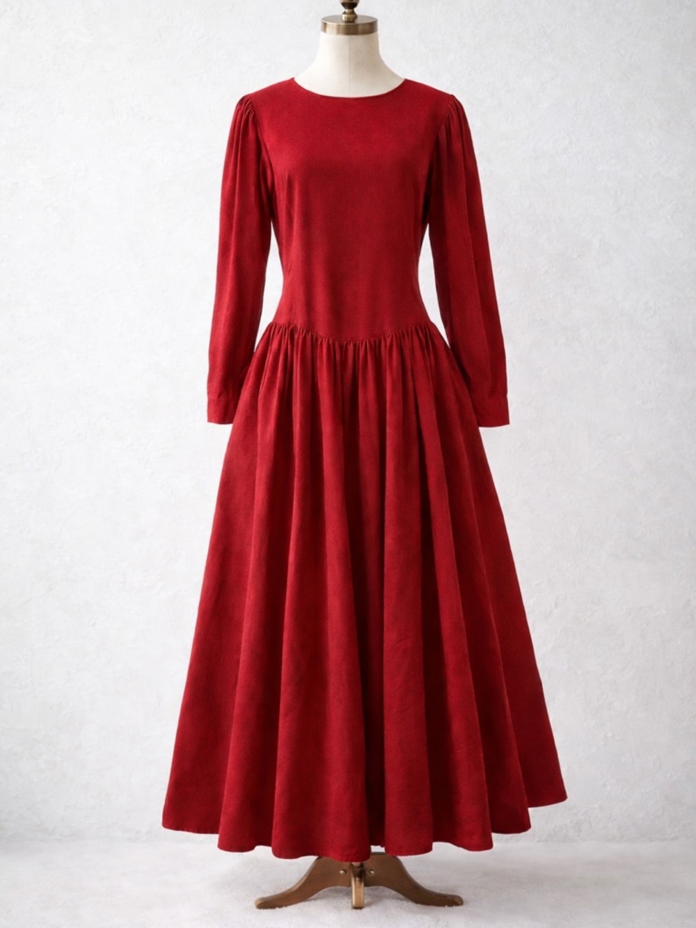 Vintage Laura Ashley Red Corduroy Prairie Dress Made in Great Britain 10